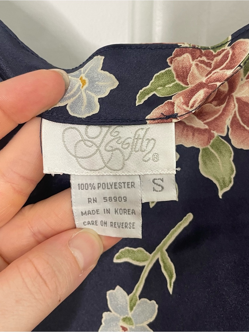 Vintage Navy Blue Floral Slip Nightie Size S - Picture 5 of 7